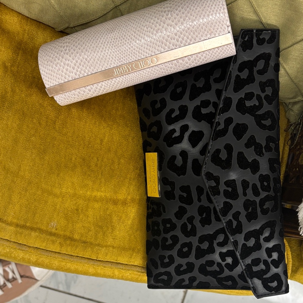 Jimmy Choo Black and Gold Leopard Print Pantone vintage Clutch/Sunglasses case-